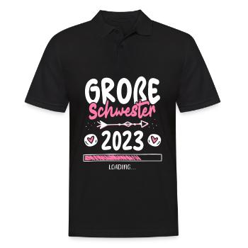 Große Schwester 2023 T-Shirt Loading Herz - Männer Poloshirt - Schwarz - Vorne - Kai (181cm)