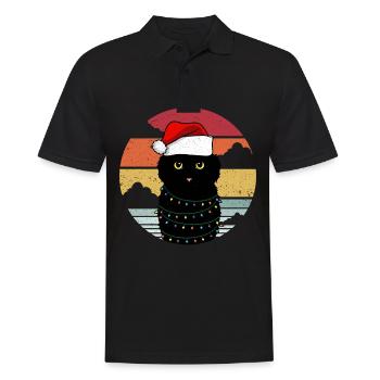 Weihnachtskatze mit Weihnachtslichtern - Männer Poloshirt - Schwarz - Vorne - Kai (181cm)