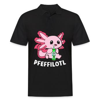 Pfeffilotl Axolotl trinkt Pfeffi Pfefferminzlikör - Männer Poloshirt - Schwarz - Vorne - Kai (181cm)