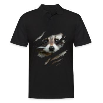 Waschbär-Gesicht Süßer Waschbär Zerrissen Riss - Männer Poloshirt - Schwarz - Vorne - Kai (181cm)
