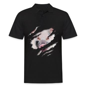 Schweine Gesicht Schwein Riss zerrissen - Männer Poloshirt - Schwarz - Vorne - Kai (181cm)