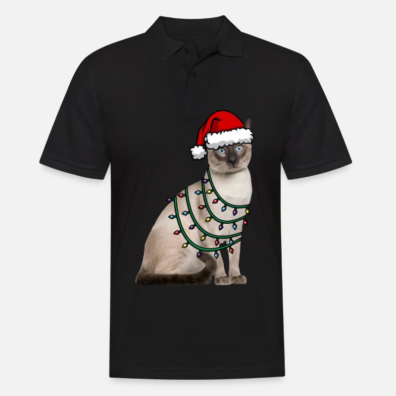 Katze Weihnachten Lichter - Männer Poloshirt - Schwarz