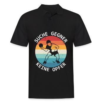 Tischtennis Suche Gegner Keine Opfer - Männer Poloshirt - Schwarz - Vorne - Kai (181cm)