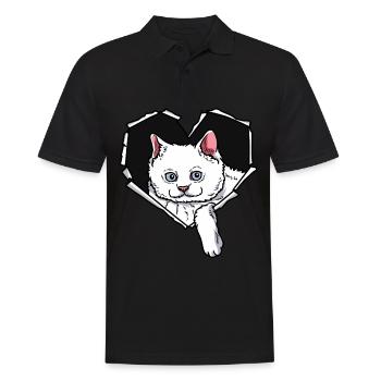Katze Riss zerissenes Loch Herz Katzen - Männer Poloshirt - Schwarz - Vorne - Kai (181cm)