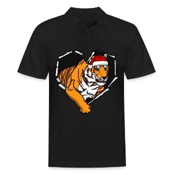 Crack Tiger with Christmas Cap Hole - Men's Polo Shirt - black - Front - Kai (181cm)