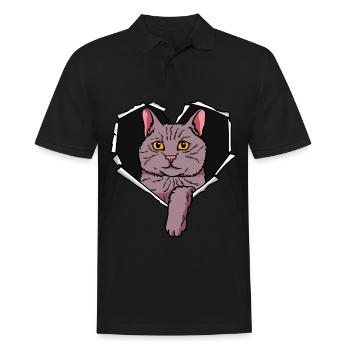 Torn hole crack cat - Men's Polo Shirt - black - Front - Kai (181cm)