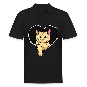 Katze Riss zerissenes Loch Herz Katzen - Männer Poloshirt - Schwarz - Vorne - Kai (181cm)