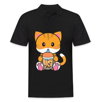 Bubble Milk Tea Katze trinkt Boba Milchtee - Männer Poloshirt - Schwarz - Vorne - Kai (181cm)