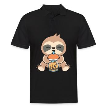 Bubble Milk Tea Faultier trinkt Boba Milchtee - Männer Poloshirt - Schwarz - Vorne - Kai (181cm)