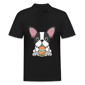 Bubble Milk Tea Bulldogge trinkt Boba Tee - Männer Poloshirt - Schwarz - Vorne - Kai (181cm)