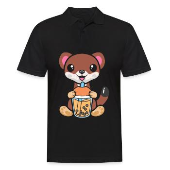 Bubble Milk Tea Wiesel Frettchen trinkt Milchtee - Männer Poloshirt - Schwarz - Vorne - Kai (181cm)