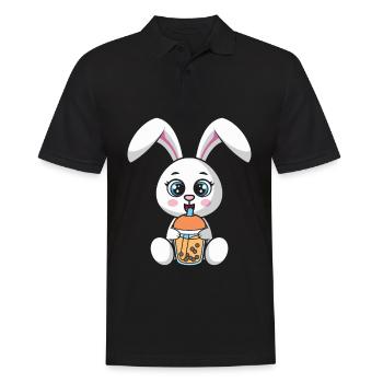 Bubble Milk Tea Kaninchen Hase trinkt Milchtee - Männer Poloshirt - Schwarz - Vorne - Kai (181cm)