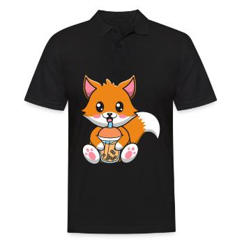 Bubble Milk Tea Fuchs trinkt Boba Milchtee - Männer Poloshirt - Schwarz - Vorne - Kai (181cm)