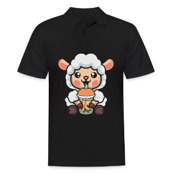 Bubble Milk Tea Sheep Drinking Boba Milk Tea - Men's Polo Shirt - black - Front - Kai (181cm)