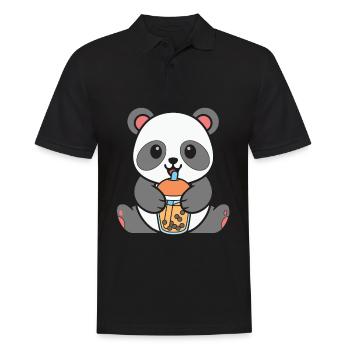 Bubble Milk Tea Panda Drinking Boba Milk Tea - Männer Poloshirt - Schwarz - Vorne - Kai (181cm)