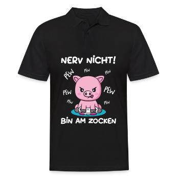 Bin am Zocken Gaming Schwein - Männer Poloshirt - Schwarz - Vorne - Kai (181cm)