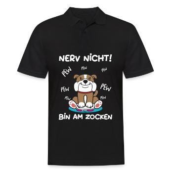 Bin am Zocken Gaming Englische Bulldogge Hund - Männer Poloshirt - Schwarz - Vorne - Kai (181cm)