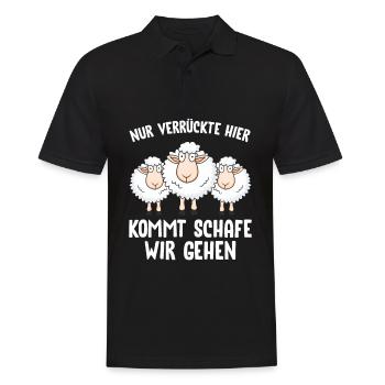 Nur Verrückte hier kommt Schafe wir gehen - Männer Poloshirt - Schwarz - Vorne - Kai (181cm)
