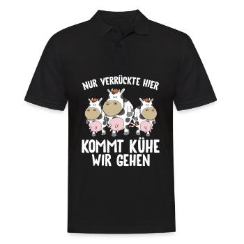 Nur Verrückte hier kommt Kühe wir gehen - Männer Poloshirt - Schwarz - Vorne - Kai (181cm)