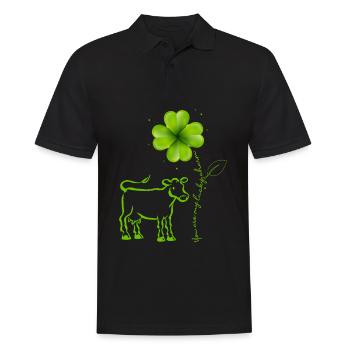 Du bist mein Glücksbringer Kuh Kleeblatt - Männer Poloshirt - Schwarz - Vorne - Kai (181cm)