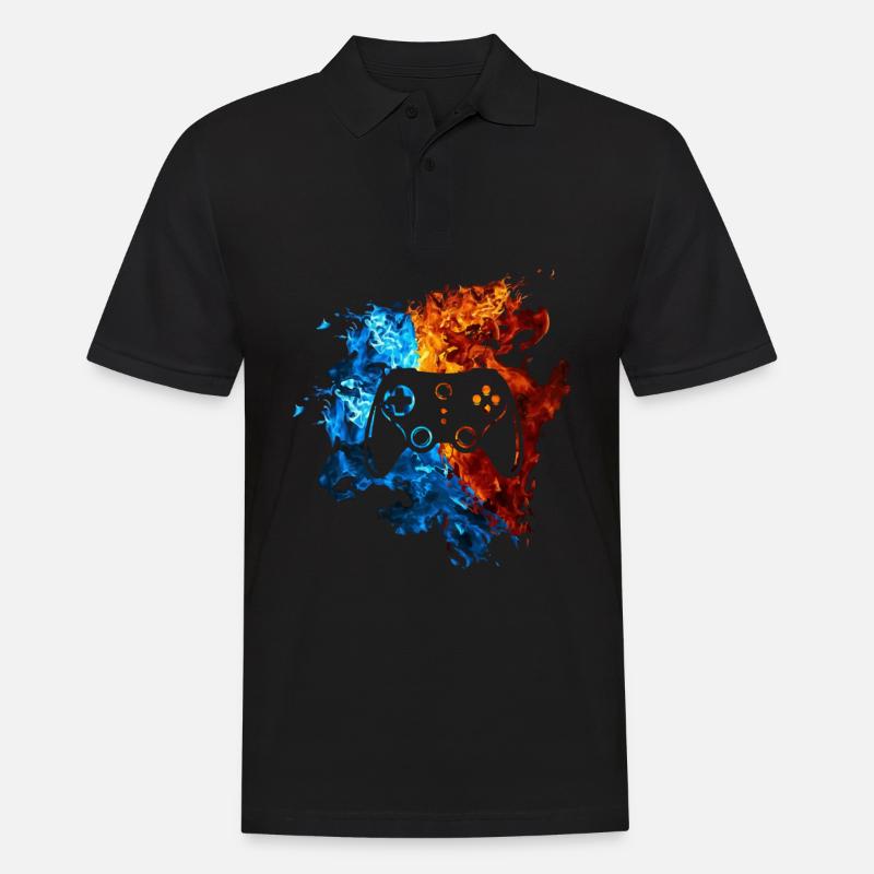 Game Controller Rot Blau Feuer Videospiele spielen - Männer Poloshirt - Schwarz