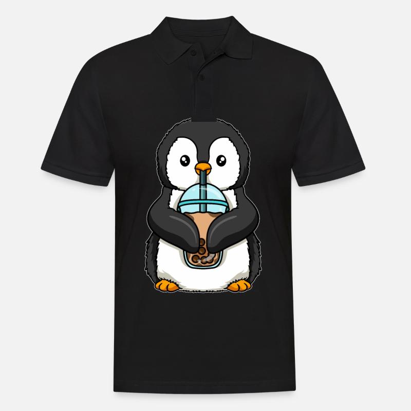 Pinguin trinkt Bubble Tea - Männer Poloshirt - Schwarz