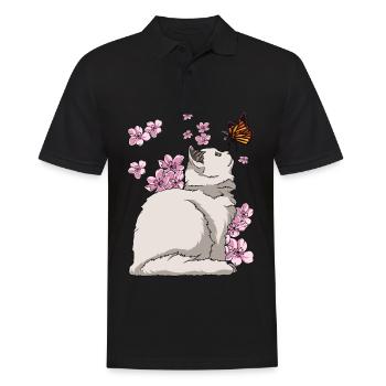 Japanese Cherry Blossom Katze - Männer Poloshirt - Schwarz - Vorne - Kai (181cm)