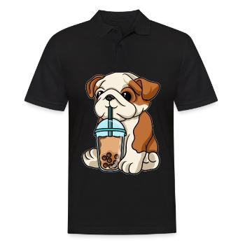 Englische Bulldogge trinkt Bubble Tea - Männer Poloshirt - Schwarz - Vorne - Kai (181cm)