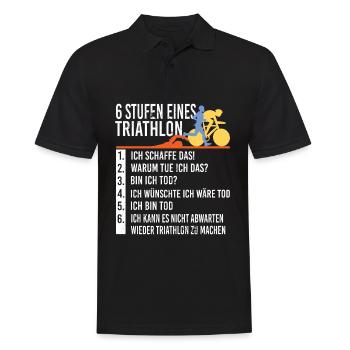 6 Stufen von Triathlon Triathlet Laufen Schwimmen - Männer Poloshirt - Schwarz - Vorne - Kai (181cm)