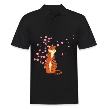Cherry Blossom Tiger Animal Japanese Sakura Flower - Men's Polo Shirt - black - Front - Kai (181cm)