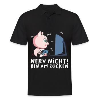 Bin am Zocken Gaming Schwein - Männer Poloshirt - Schwarz - Vorne - Kai (181cm)