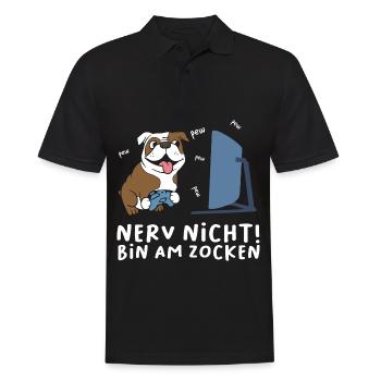 Bin am Zocken Gaming Englische Bulldogge Hund - Männer Poloshirt - Schwarz - Vorne - Kai (181cm)