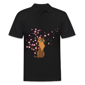 Cherry Blossom Cat Animal Japanese Sakura Flower - Men's Polo Shirt - black - Front - Kai (181cm)