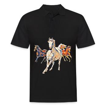 Pferde - Männer Poloshirt - Schwarz - Vorne - Kai (181cm)