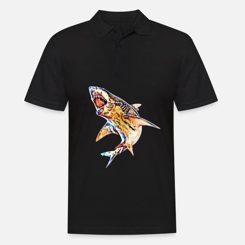 Stor vit haj - Pikétröja herr - svart