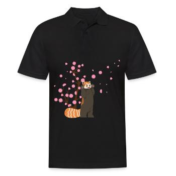 Cherry Blossom Red Panda Japanese Sakura Flower - Men's Polo Shirt - black - Front - Kai (181cm)