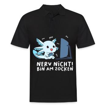 Bin am Zocken Gaming Axolotl - Männer Poloshirt - Schwarz - Vorne - Kai (181cm)