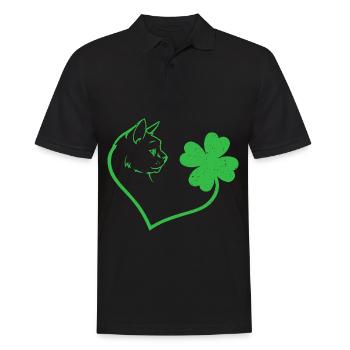 Katze Kleeblatt Herz Liebe - Männer Poloshirt - Schwarz - Vorne - Kai (181cm)