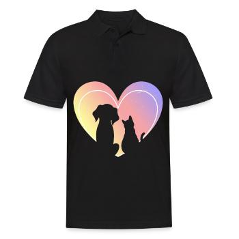 Hund Katze Herz - Männer Poloshirt - Schwarz - Vorne - Kai (181cm)