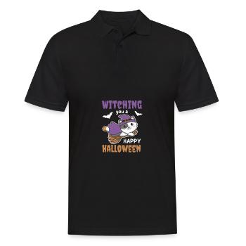 Katze Hexe Hexen Witching you a Happy Halloween - Männer Poloshirt - Schwarz - Vorne - Kai (181cm)