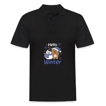 Quokka Hello Winter schneemann schnee weihnachten - Männer Poloshirt - Schwarz - Vorne - Kai (181cm)