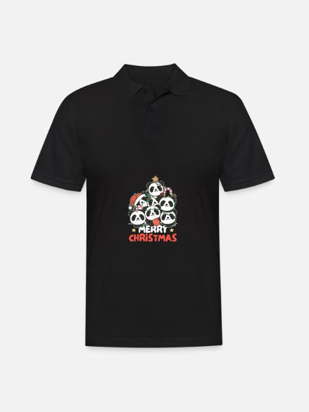 Panda Weihnachtsbaum frohe Weihnachten - Männer Poloshirt - Schwarz
