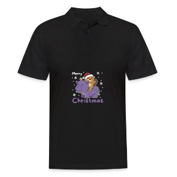 Noël Hippopotame Castor Joyeux Noël Hippopotame - Polo Homme - noir - Devant - Kai (181cm)