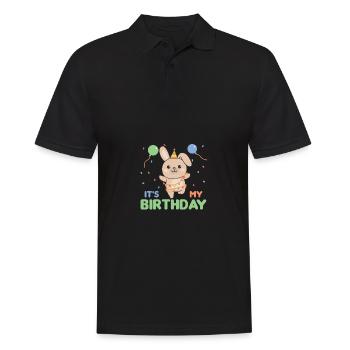 Lapin d’anniversaire pour les enfants c’est mon anniversaire - Polo Homme - noir - Devant - Kai (181cm)