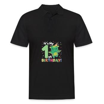 Drache zum 1. Geburtstag für Kinder ein Jahr alt - Männer Poloshirt - Schwarz - Vorne - Kai (181cm)