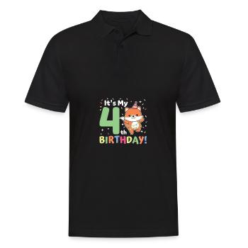 Fuchs zum 4. Geburtstag Kinder vier Jahre alt - Männer Poloshirt - Schwarz - Vorne - Kai (181cm)