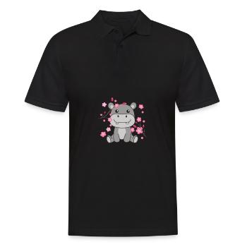 Hippopotame animaux mignons pour enfants Kawaii - Polo Homme - noir - Devant - Kai (181cm)