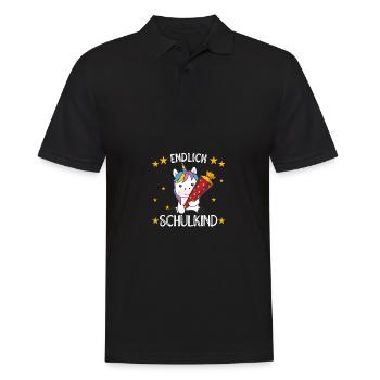 endlich Schulkind Einschulung Schule Einhorn - Männer Poloshirt - Schwarz - Vorne - Kai (181cm)