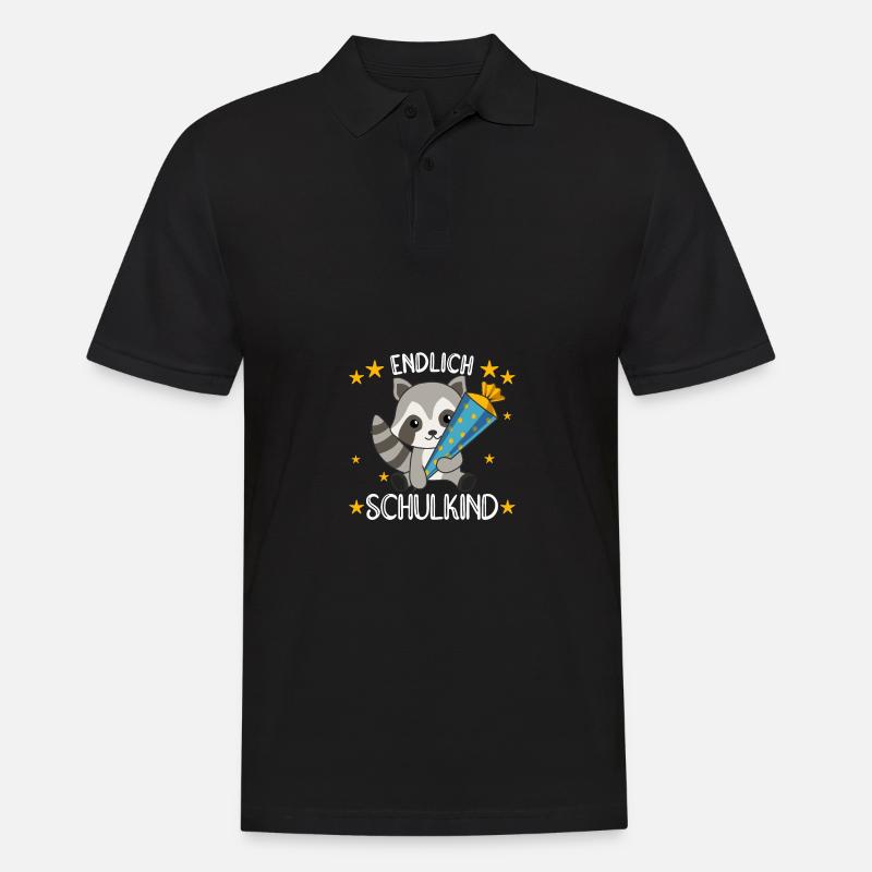 endlich Schulkind Einschulung Schule Waschbär - Männer Poloshirt - Schwarz