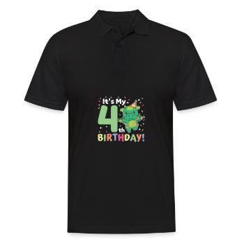 Drache zum 4. Geburtstag Kinder vier Jahre alt - Männer Poloshirt - Schwarz - Vorne - Kai (181cm)